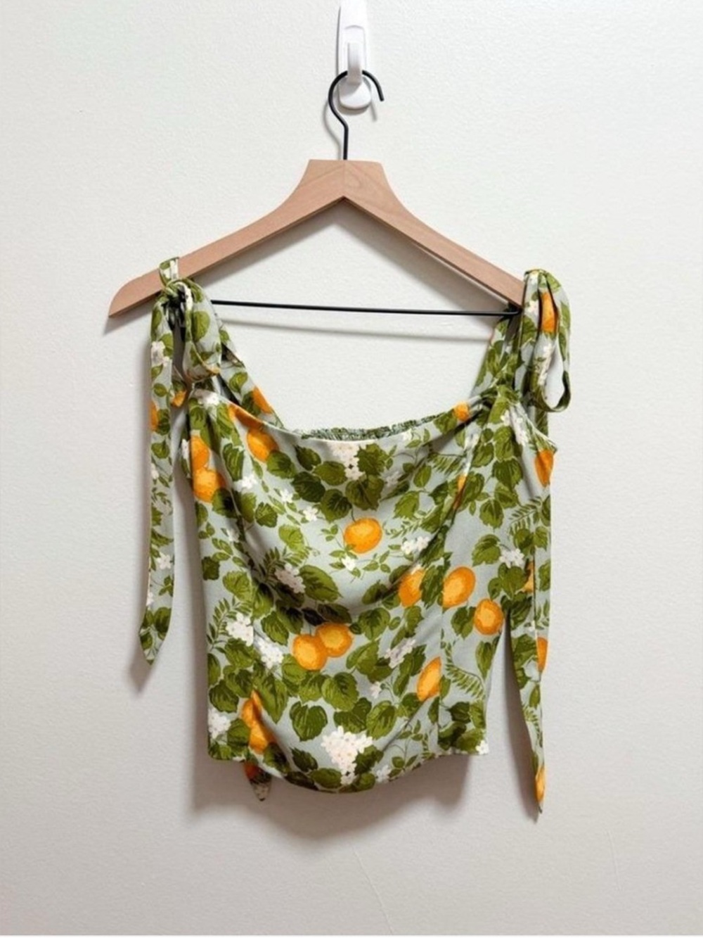 Reformation Ellora squareneck tie sleeve tank top orange grove fruit print Italy - Picture 2 of 8